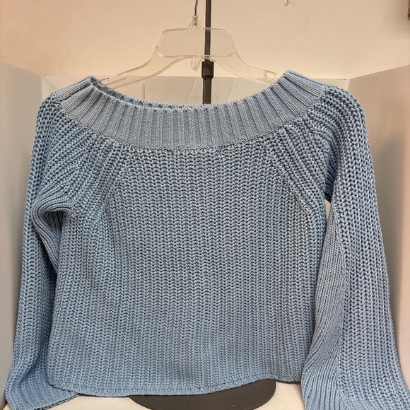 Women’s Boston Proper Sky Blue Chunky Cotton Knit Pullover Sweater Sz XS - Picture 3 of 5